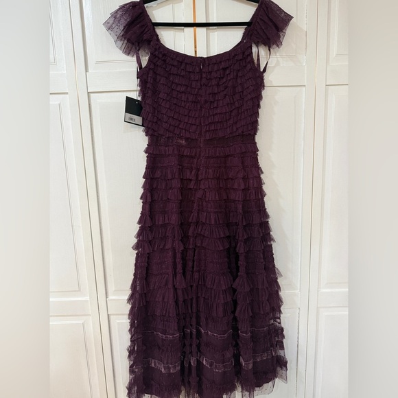 NWT |Mac Duggal 8054 Amethyst Purple Ruffle Cap Sleeve Tiered Midi Dress Size 6 - Picture 7 of 8